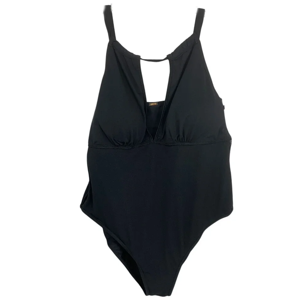 NWT Simply Fit Swimwear High Neck Ruched One Piece Swimsuit Plus Sz 3X Black NEW